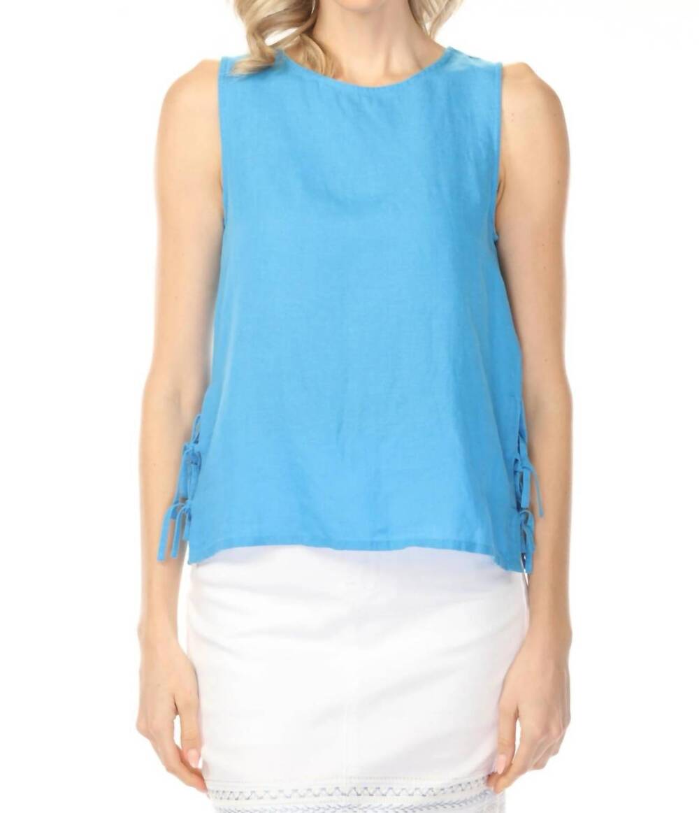 NEW CHARLIE B side ties solid linen blend sleeveless top in lagoon blue